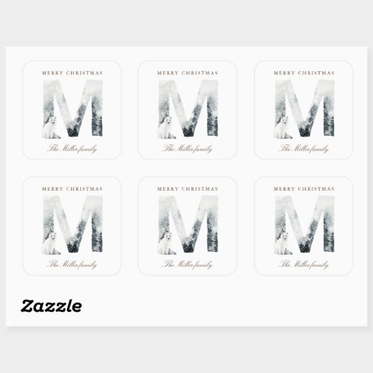 スノーウィーマウンテンズウッドランドアニマルズホリデーモノグラム スクエアシール (シート)