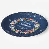 スノーウィーリースブルークリスマスホリデーパーティー ペーパープレート (アングル)