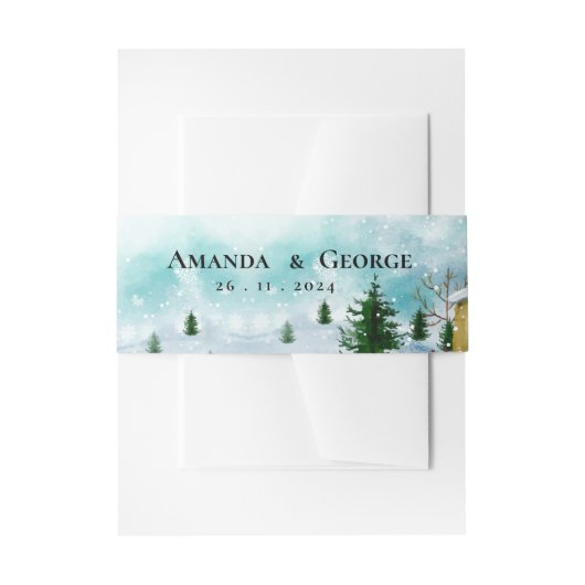 スノーウィー魔法ブルーフエススノーフレーク結婚ズ 招待状ベリーバンド (正面例)