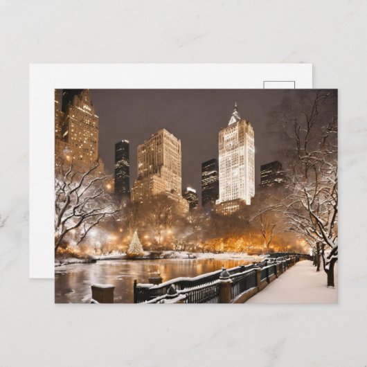 スノーウィーNYCニューヨークシティクリスマスポストカード ポストカード (正面/裏面)