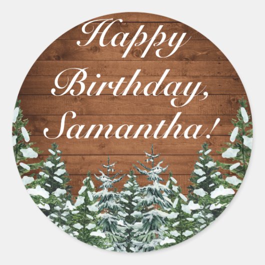スノーウッドアンドフォレストカントリーパインハッピーバースデー ラウンドシール (正面)
