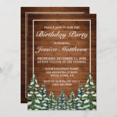スノーウッドアンドフォレストカントリーパインフォト誕生日 招待状 (正面/裏面)