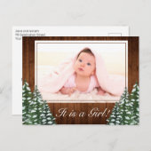 スノーウッドアンドフォレストカントリーベビーガールフォト誕生 案内ポストカード (正面/裏面)