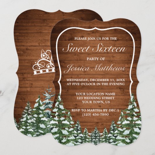 スノーウッドアンドフォレストルーラルパインスウィート16 招待状 (正面/裏面)