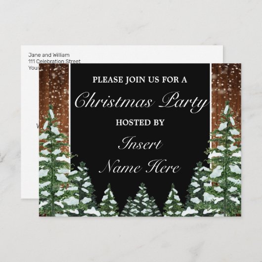 スノーウッドクリスマスパーティの招待状はがき 案内ポストカード (正面/裏面)