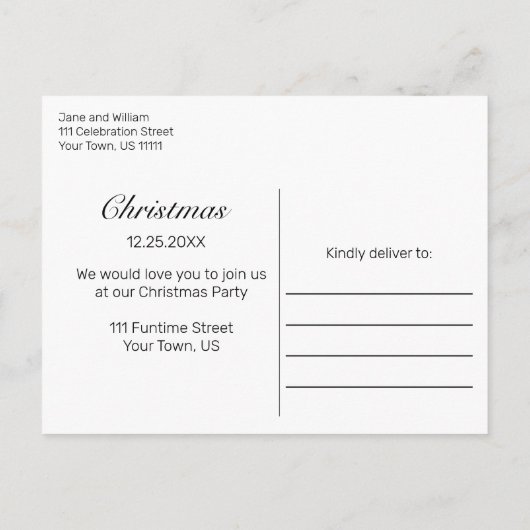 スノーウッドクリスマスパーティの招待状はがき 案内ポストカード (裏面)