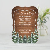 スノーウッドフォレストパイン男の赤ちゃん誕生お祝い 招待状 (スタンド正面)