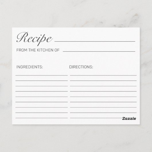 スノーウッドフォーレストパインブライダルシャワーレシピカード ポストカード (裏面)