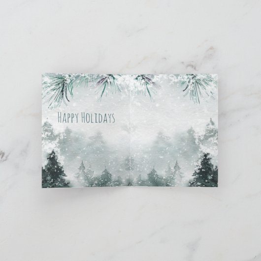 スノーウッドランドぶら下がったフォレストガラスオーナメント シーズンカード (内部)