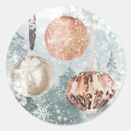 スノーウッドランドフォレストヴィンテージピンクガラスオーナメント ラウンドシール