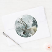 スノーウッドランドマウンテンフォレストスタッグディアー〔雄ジカの〕枝角C ラウンドシール (封筒)