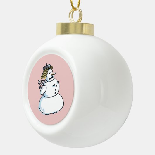 スノーウーマンセラミッククリスマスボールオーナメント セラミックボールオーナメント (右)
