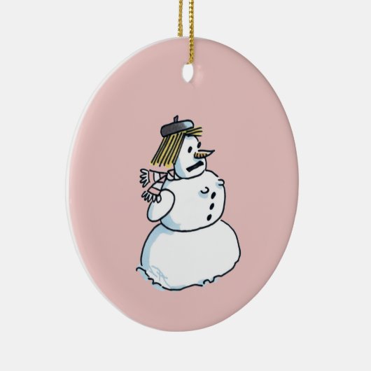 スノーウーマンピンクのセラミッククリスマスオーナメント セラミックオーナメント (右)