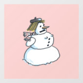 スノーウーマンピンクの窓が貼り付く ウィンドウサイン (シート)