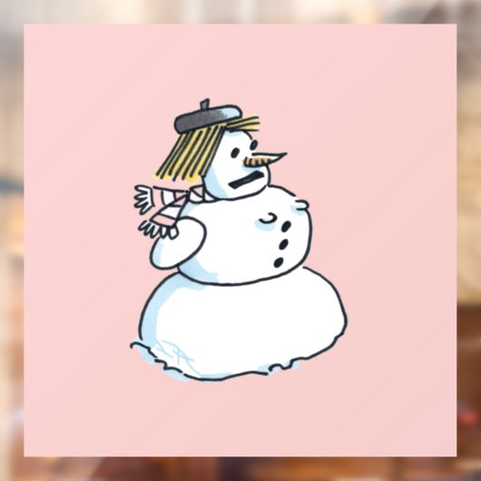 スノーウーマンピンクの窓が貼り付く ウィンドウサイン (シート2)