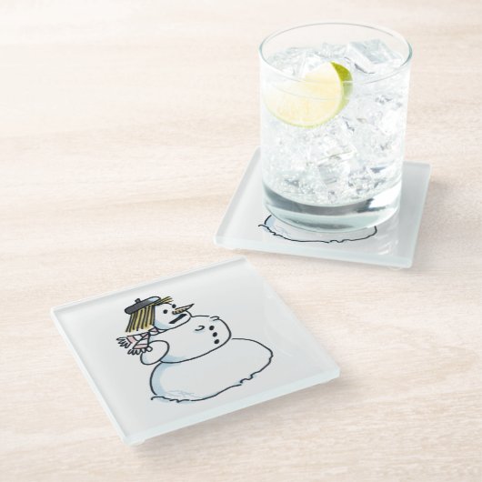 スノーウーマン澄んガラスコースター ガラスコースター (アングル)