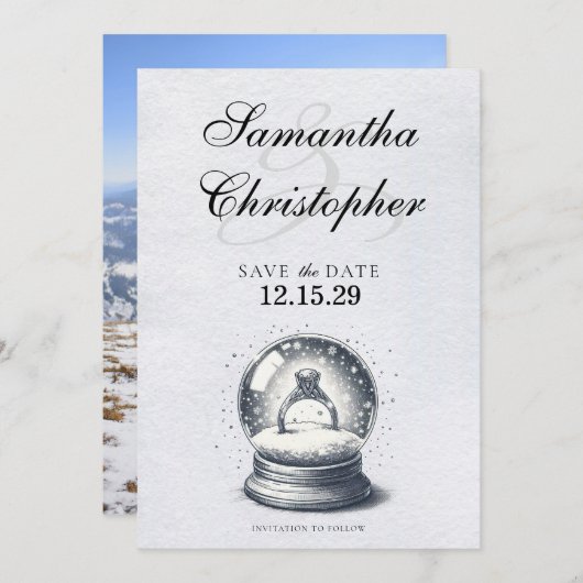 スノーエレガントグローブ婚約リングや輪 セーブザデート (正面/裏面)