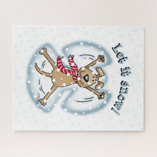 スノーエンジェルドッグおもしろいかわいいクリスマスホリデーおもしろい ジグソーパズル (横)