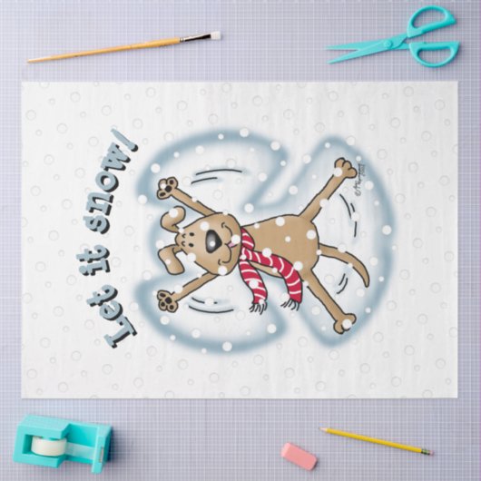 スノーエンジェルドッグおもしろいかわいいクリスマスホリデーおもしろい 薄葉紙 (クラフト)