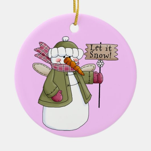スノーエンジェルレットイットスノーオーナメント セラミックオーナメント (正面)