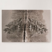 スノーオーバーレイクウィンターワンダーランドヴィンテージ風景 ジグソーパズル (横)