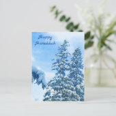 スノーカバーパインツリーズハヌッカホリデーカード シーズンポストカード (スタンド正面)