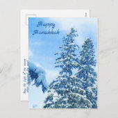 スノーカバーパインツリーズハヌッカホリデーカード シーズンポストカード (正面/裏面)