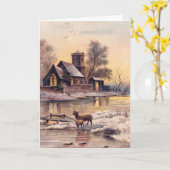 スノーカントリービレッジビクトリアンクリスマスカード カード (黄色い花)