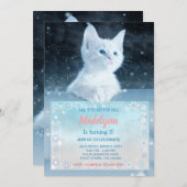 スノーキャット誕生日招待状 招待状 (正面/裏面)