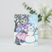 スノーキャット – かわいい子猫はがき ポストカード (スタンド正面)