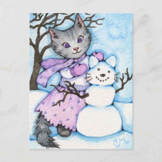 スノーキャット – かわいい子猫はがき ポストカード (正面)