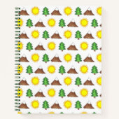 スノーキャップマウンテンパインツリーサンキャンプアウトドア ノートブック (正面)