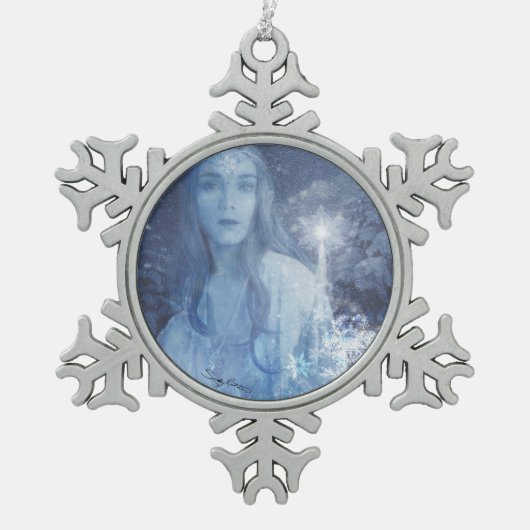 スノークイーンクリスマスファンタジー作品 スノーフレークピューターオーナメント (正面)