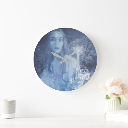 スノークイーンクリスマスファンタジー作品 ラージ壁時計 (ホーム)