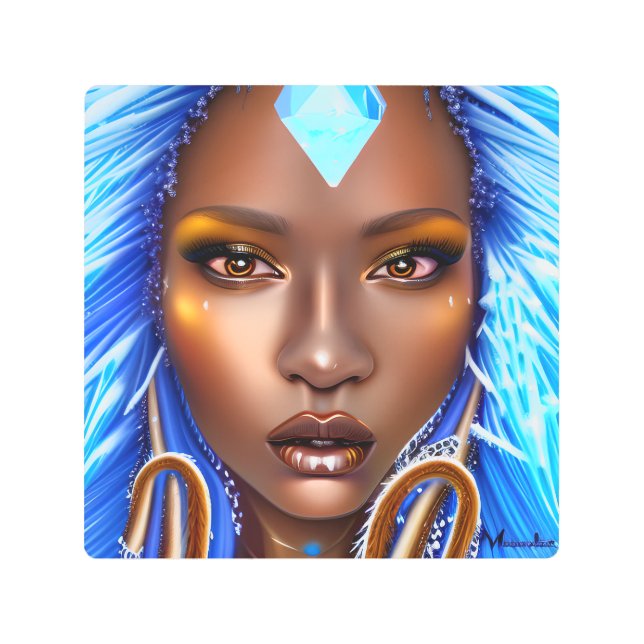 スノークイーンメラニンブラックガール魔法シスタウィメンズ メタルプリント (正面)