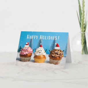 スノークリスマスカップケーキの幸せな休日 シーズンカード