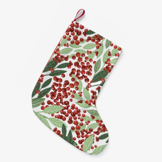 スノークリスマスボタニカルウィンターベリーホリデー スモールクリスマスストッキング (正面 (吊り時))