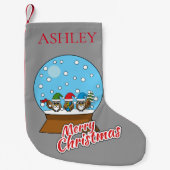 スノーグローブと格言フクロウ |カスタマイズ スモールクリスマスストッキング (正面)