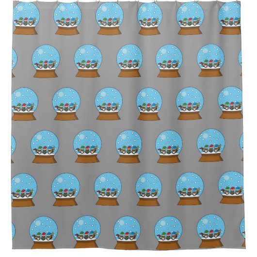 スノーグローブと格言フクロウ シャワーカーテン (正面)