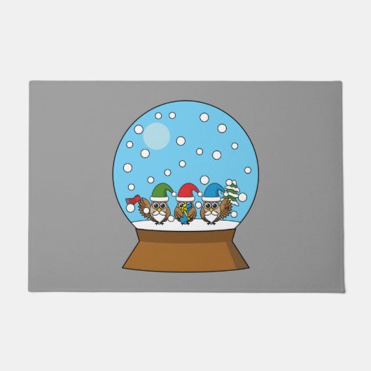 スノーグローブと格言フクロウ ドアマット (正面)