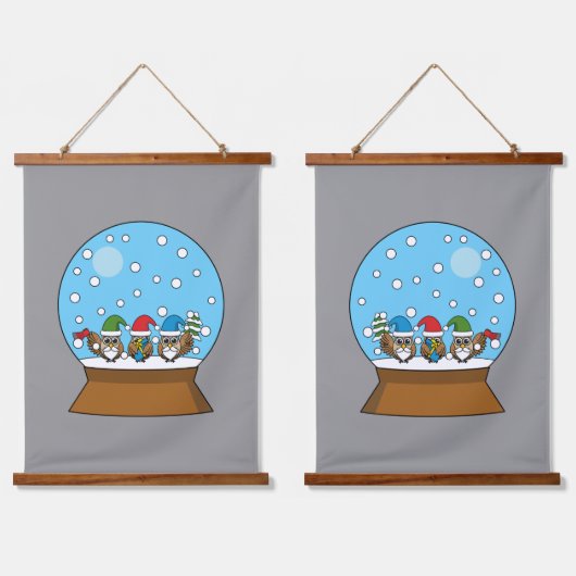 スノーグローブと格言フクロウ 吊り下げ型タペストリー (ダブル)