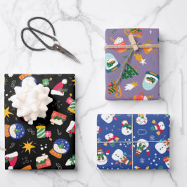 スノーグローブと雪だるまセット3 ラッピングペーパーシート