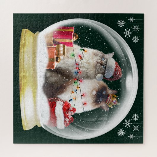 スノーグローブのかわいいラグドール猫クリスマスパズル ジグソーパズル (横)