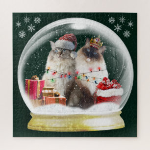 スノーグローブのかわいいラグドール猫クリスマスパズル ジグソーパズル