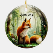スノーグローブのかわいい赤キツネ セラミックオーナメント (裏面)