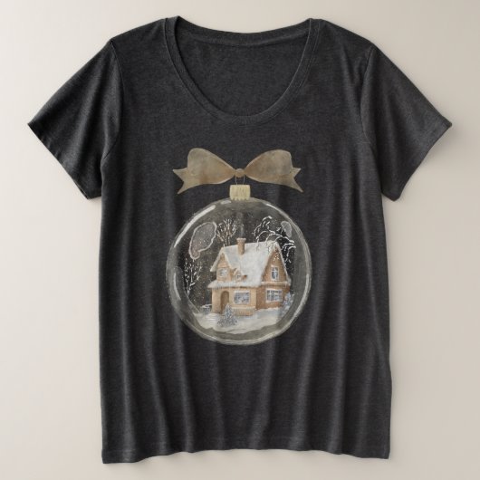 スノーグローブのウォーターカラーハウス プラスサイズTシャツ (デザイン正面)