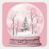 スノーグローブのクリスマスピンクの風景 スクエアシール (正面)