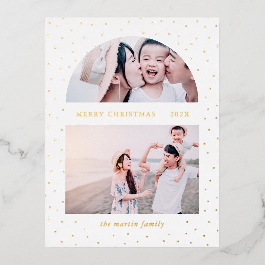 スノーグローブのクリスマス写真 箔シーズンポストカード (正面)