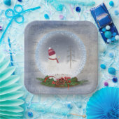 スノーグローブのクリスマス雪だるま ペーパープレート (パーティー)