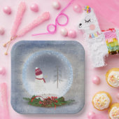 スノーグローブのクリスマス雪だるま ペーパープレート (パーティー)